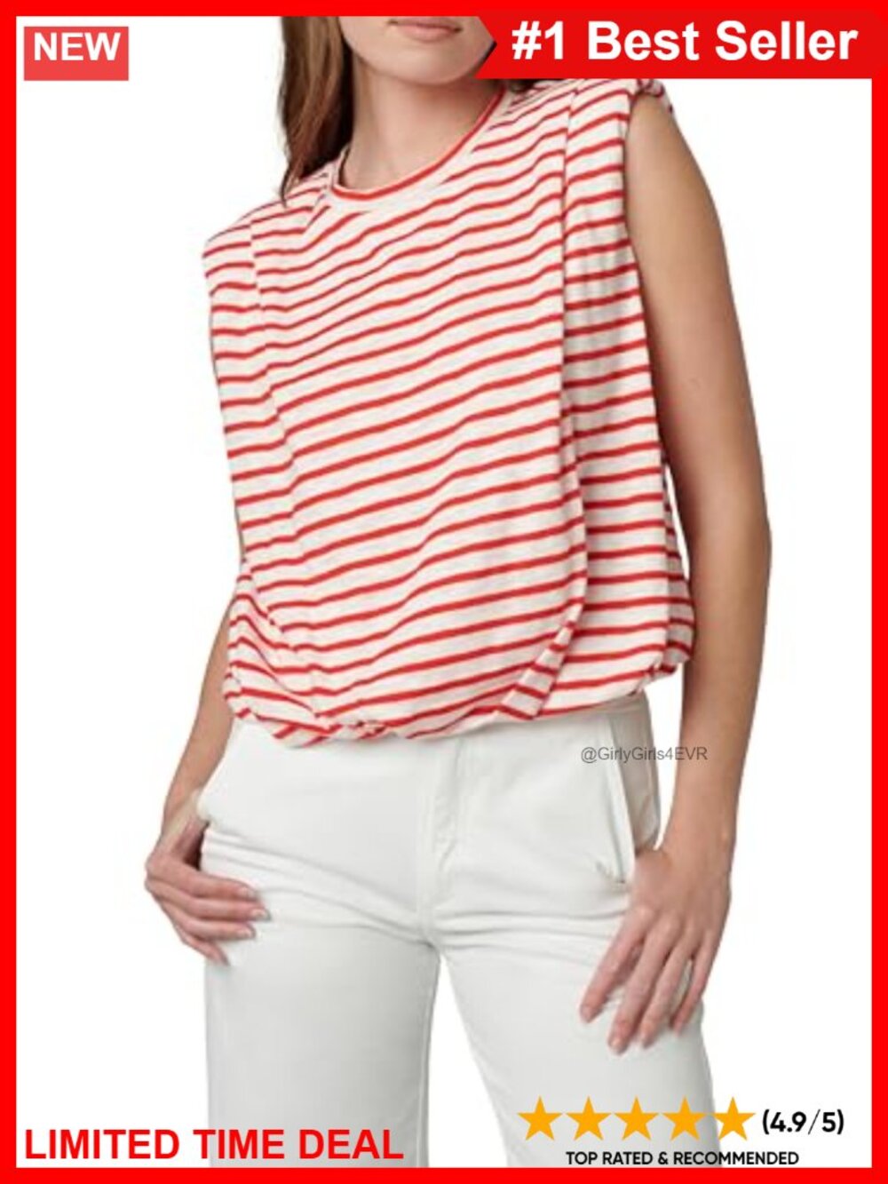 Sleeveless Crew Neck Striped Tank Top with Bubble Hem